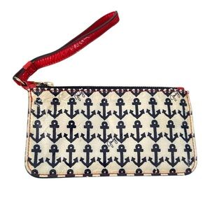 Anchor Print Wristlet with Red Accents